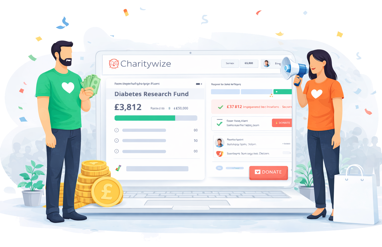 Charity CRM dashboard showing supporter data, activity and reporting